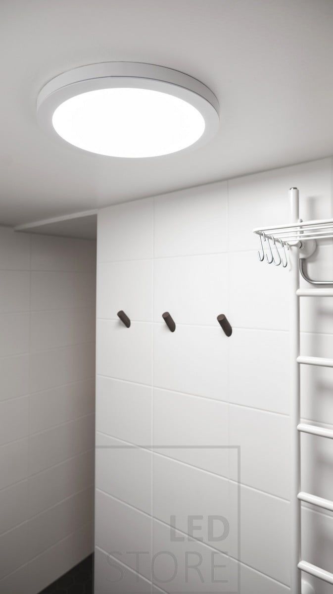 Dimmable and moisture-proof (IP44), this surface-mounted LED ceiling light provides bright illumination and, with its sleek appearance, is ideal for general lighting throughout your home. Ledstore.fi